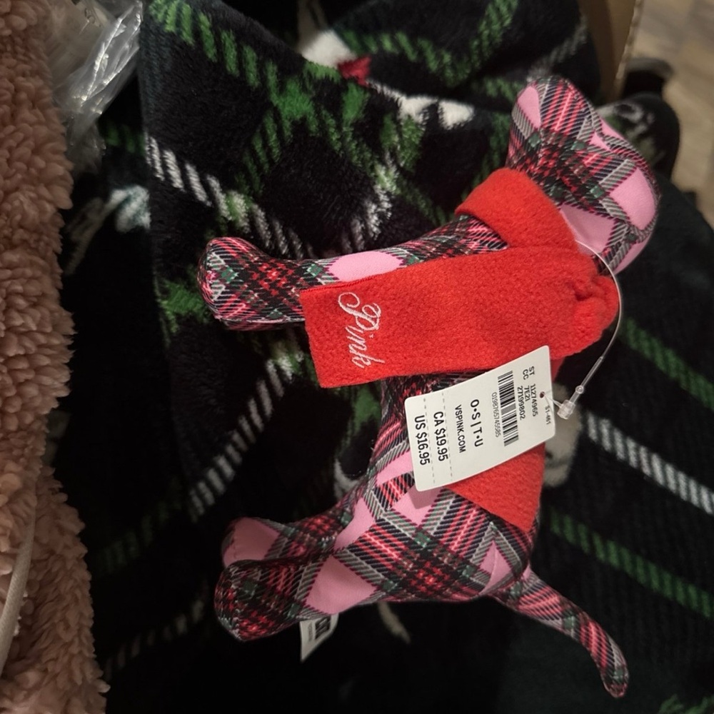 PINK Victoria's Secret Plaid Dog Plush - Red and Pink